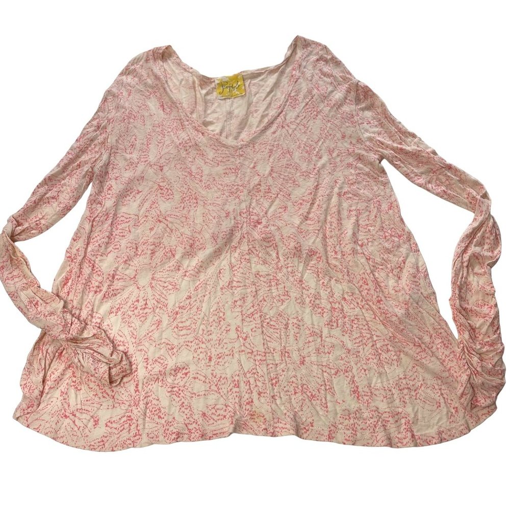 Free People Sahara Asymmetrical Ruched Long Sleeve Crop Back Oversized Top Small